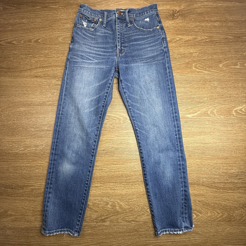 Madewell Classic Straight Jean Womens 27 Blue High Rise Raw Hem Denim Jeans